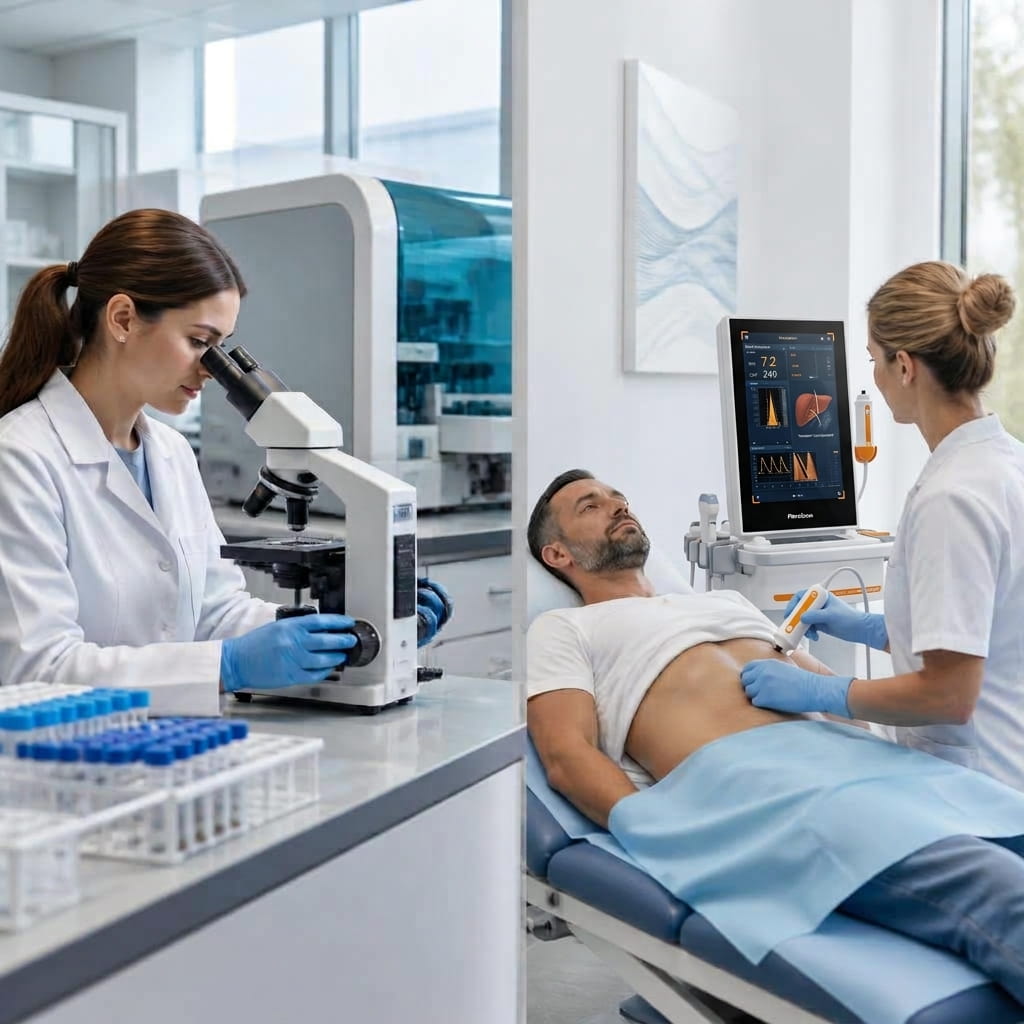 Laboratory specialist using medical diagnostic equipment